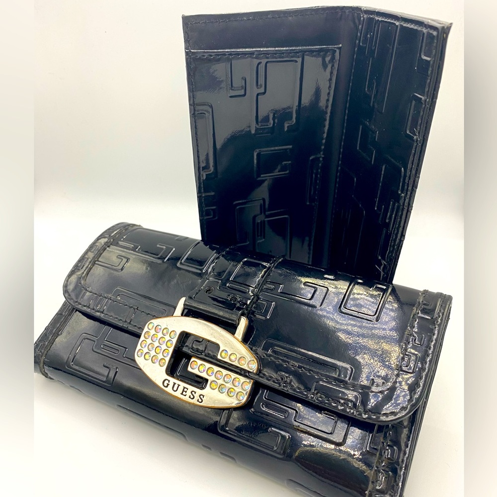 Guess black patent leather wallet